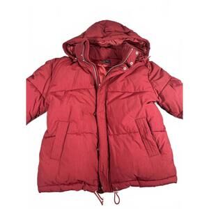 Mennace Mens Large Maroon Puffy Coat With Zippered Hood